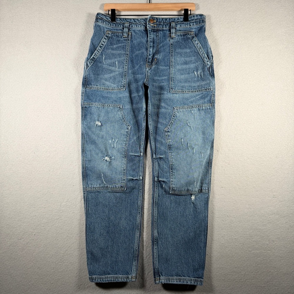 Urban Outfitters The Wanderer Utility Double Knee Jeans Blue Distressed Size 32